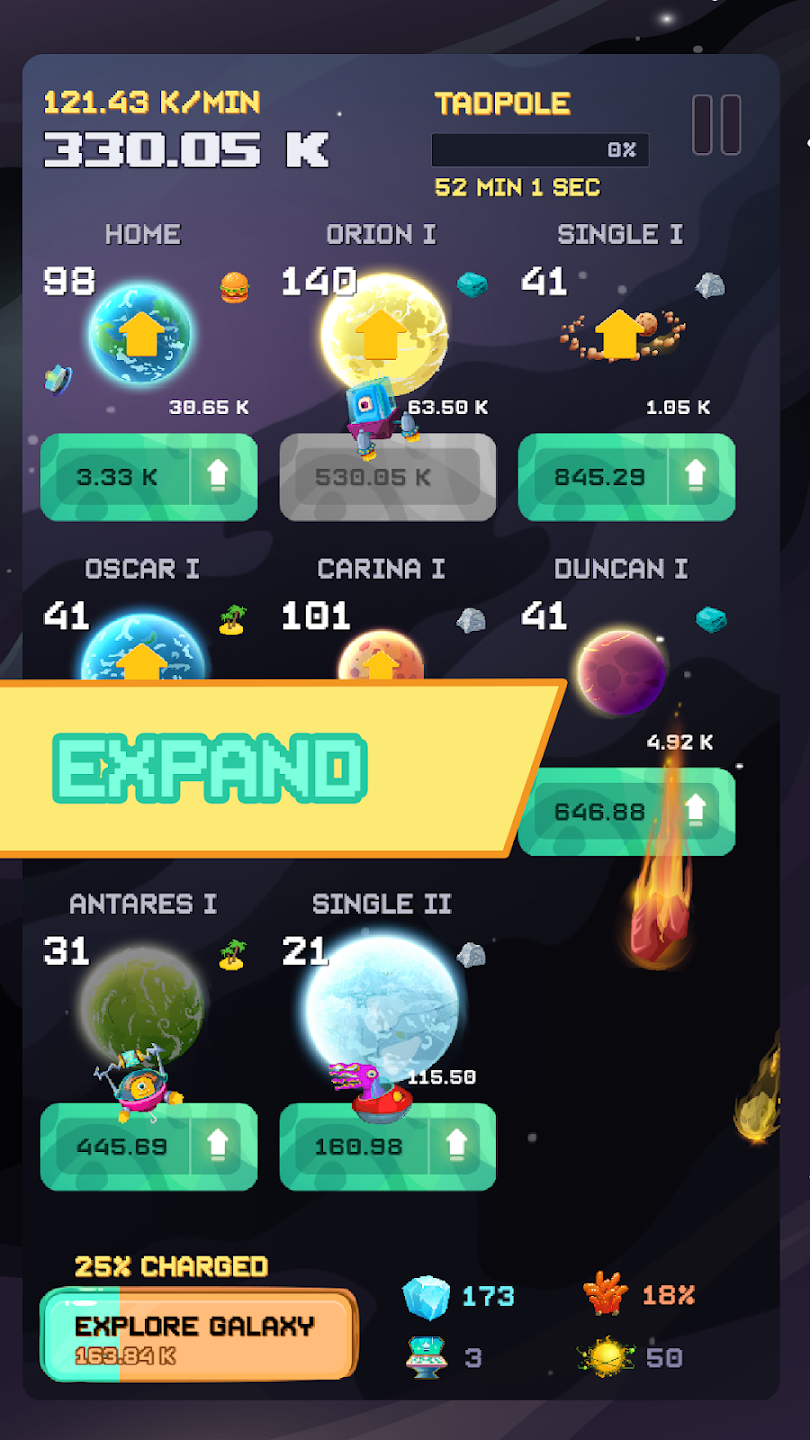 Game scene from Galactic Gains