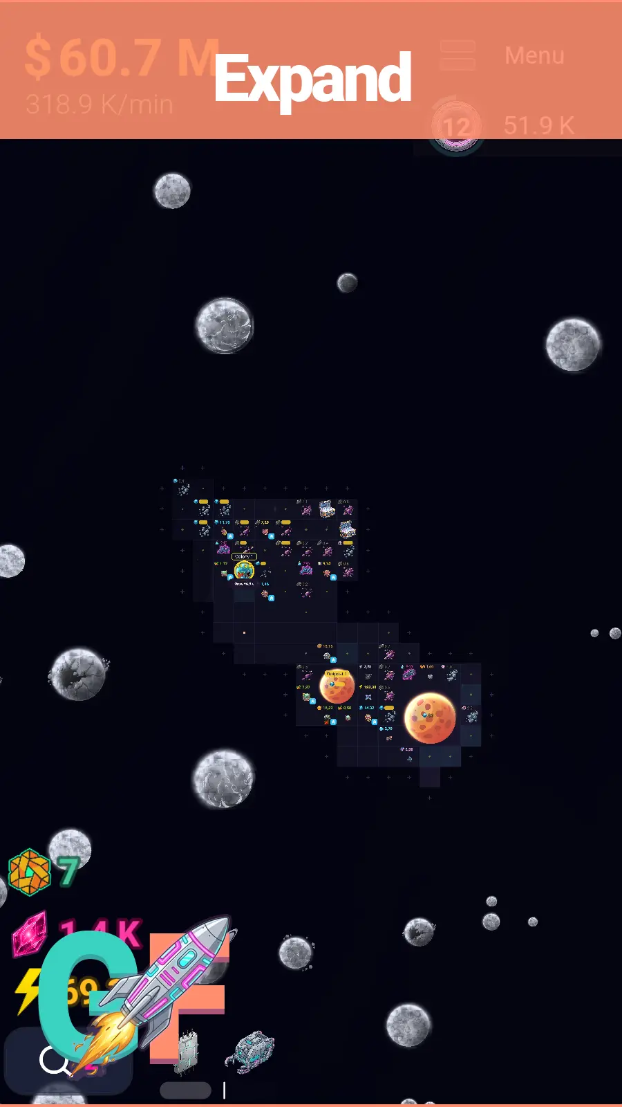 Wide-zoomed map with several systems