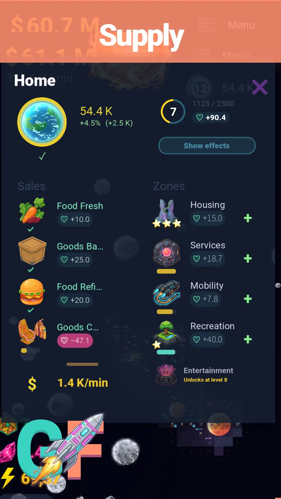 Supply overview of a planet